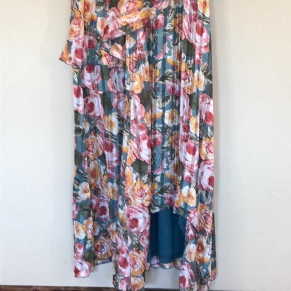 NWT Maxi Dress long Sleeve flowy asymmetrical chiffon floral metallic Sz S - Picture 9 of 12